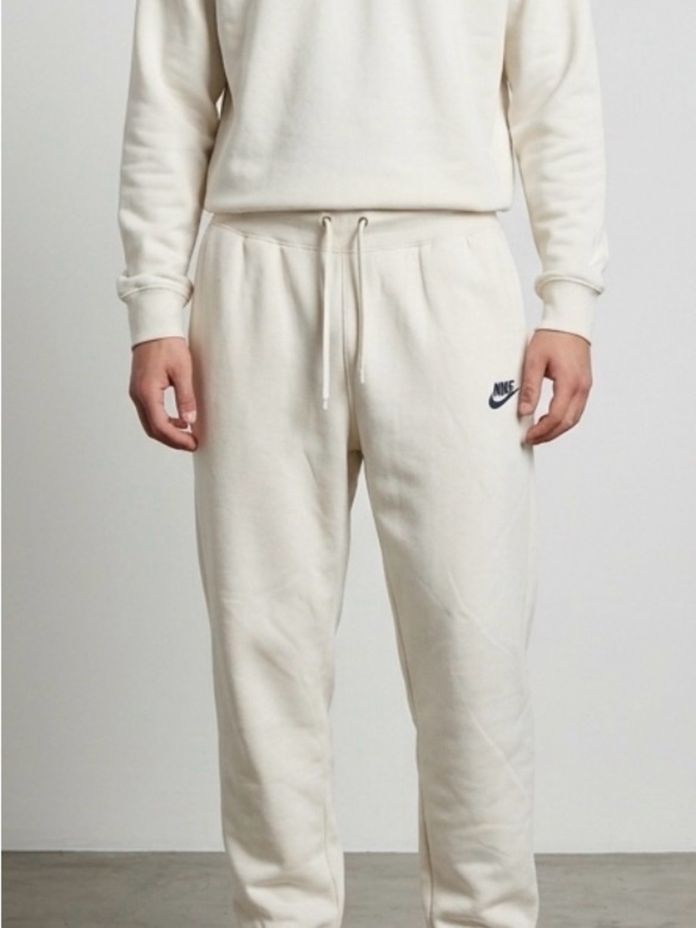 Nike Men's Cream Jogger Sweatpants with Navy Swoosh